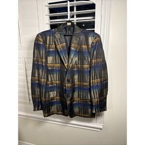 Vintage Italian Designed Falcons Plaid Silk Blazer 52L